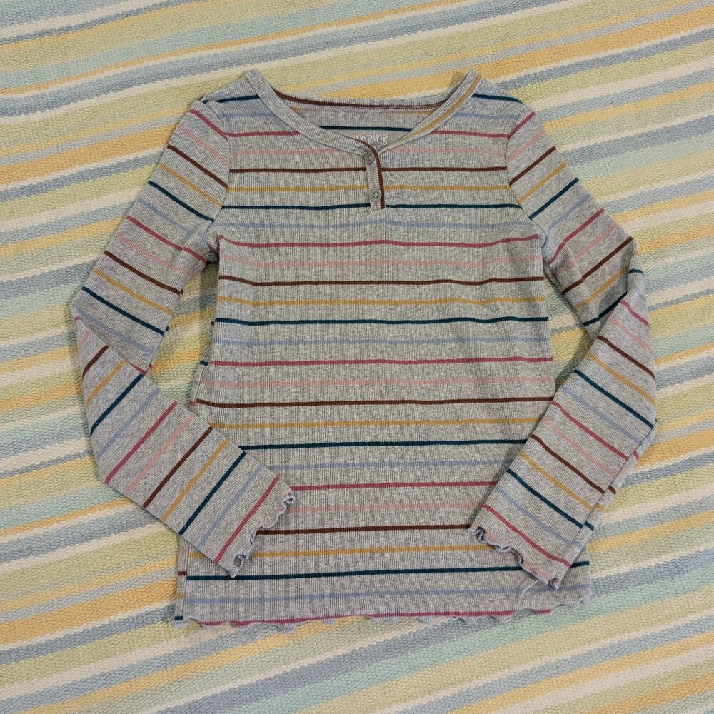 🛍️ BUNDLE ONLY • Jumping Beans Gray & Rainbow Stripe Ribbed Long Sleeve Top 6